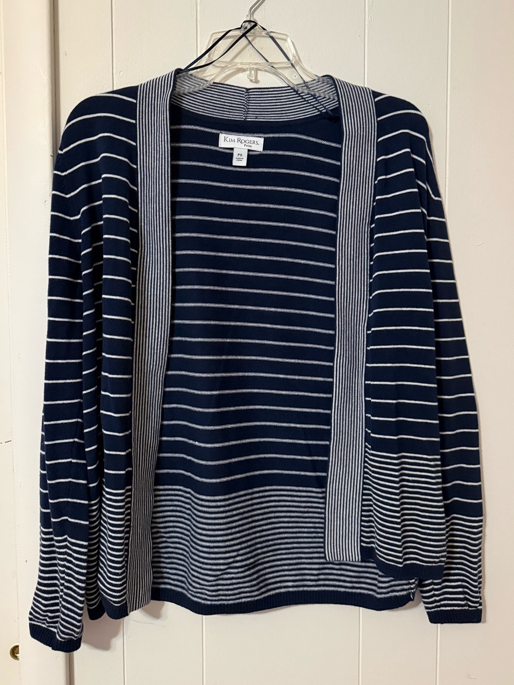 Kim Rogers Petite Navy & White Striped Open-Front Cardigan